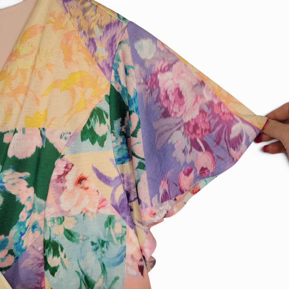 Lane Bryant Fit & Flare Dress Women 22/24 Multicolor Floral Patchwork V-Neck - Picture 4 of 6